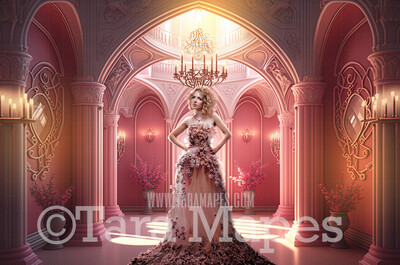 Valentine Castle Digital Backdrop -  Interior of Heart Castle - Ornate Pink  Castle Room Digital Backdrop