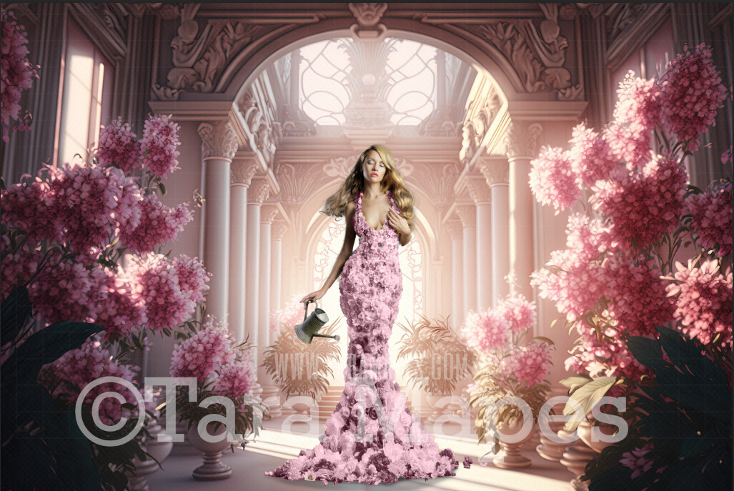 Floral Room Digital Backdrop - Pink Room of Flowers - Ornate Victorian Garden Room Digital Background JPG