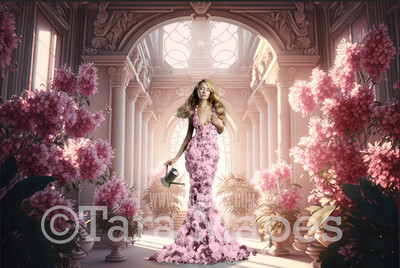 Floral Room Digital Backdrop - Pink Room of Flowers - Ornate Victorian Garden Room Digital Background JPG