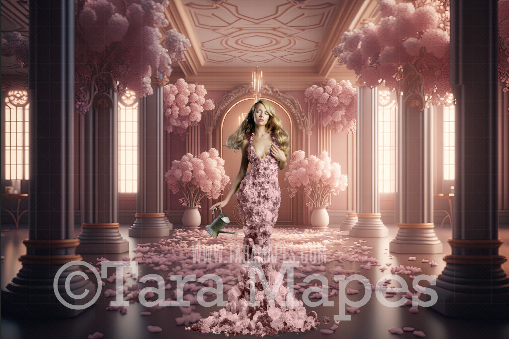 Floral Room Digital Backdrop - Pink Room of Flowers - Ornate Victorian Garden Room Digital Background JPG