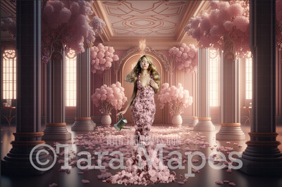 Floral Room Digital Backdrop - Pink Room of Flowers - Ornate Victorian Garden Room Digital Background JPG