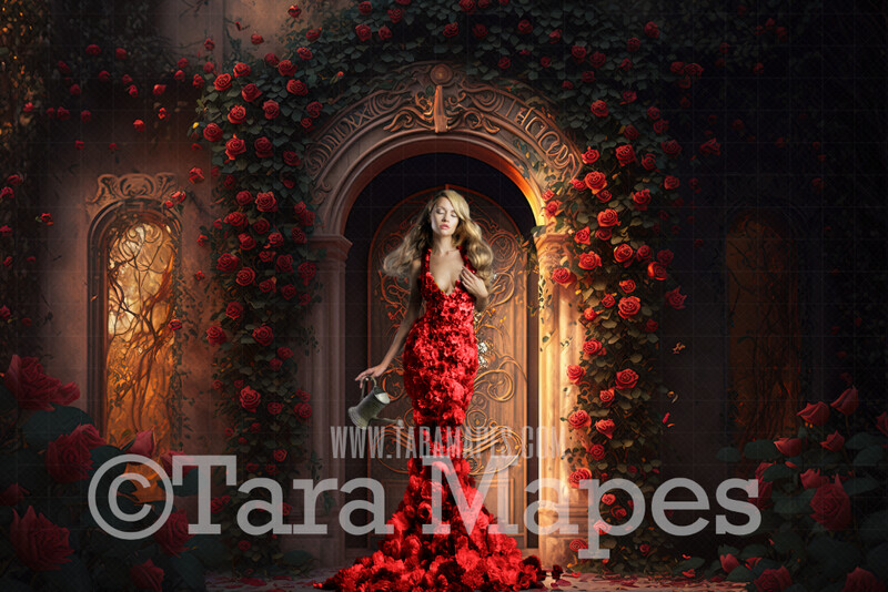 Door Surrounded by Roses Digital Backdrop - Rose Door- Cascading Roses around Door Digital Background JPG