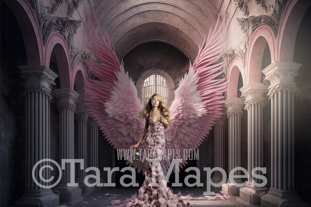 Angel Wings Room Digital Backdrop - Room with Floating Wings - Ornate Room Wings - Digital Background JPG