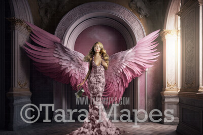 Angel Wings Room Digital Backdrop - Room with Floating Wings - Ornate Room Wings -  Digital Background JPG