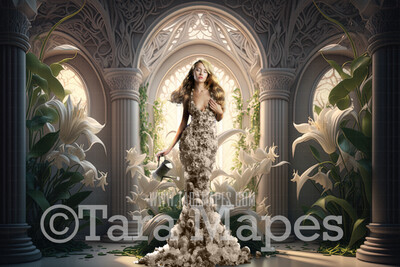 Floral Room Digital Backdrop - Ornate Room of Lilies - Ornate Victorian Lily Room Digital Background JPG