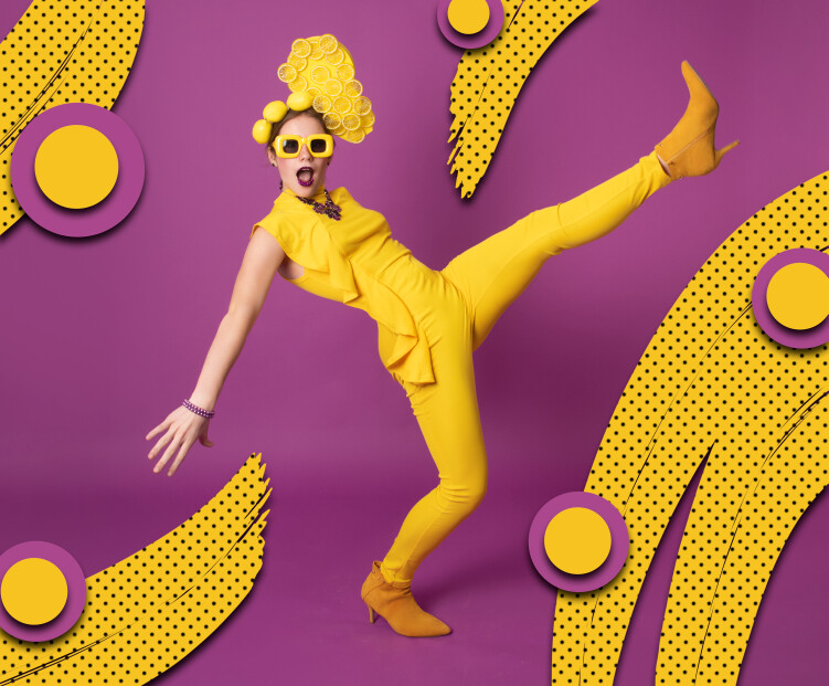 Purple and Yellow Retro Digital Backdrop - Violet and Yellow Funky Colorful Digital Background JPG