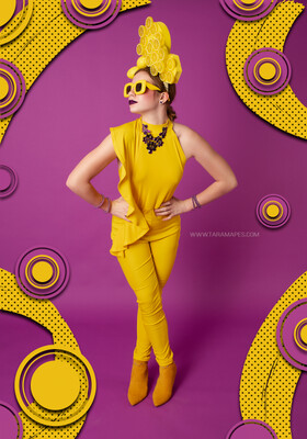 Purple and Yellow Retro Digital Backdrop - Violet and Yellow Funky Colorful Digital Background JPG