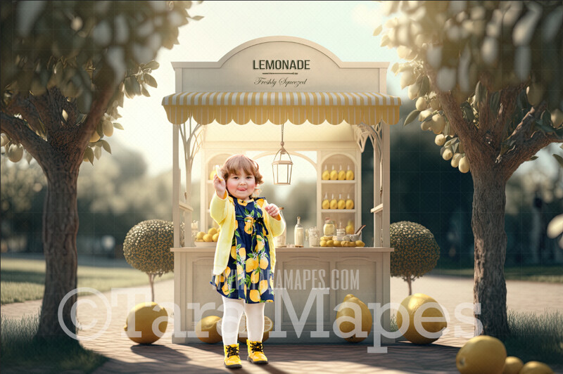 Lemonade Stand Digital Backdrop - Lemonade Cart - Lemon Stand - Fruit Stand Digital Background JPG