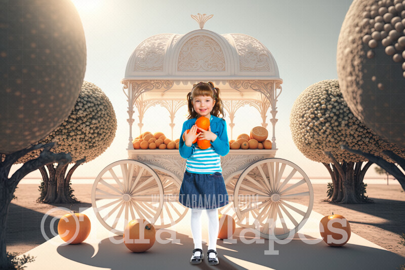 Orange Cart Digital Backdrop - Oranges Stand  - Fruit Cart - Fruit Stand Digital Background JPG