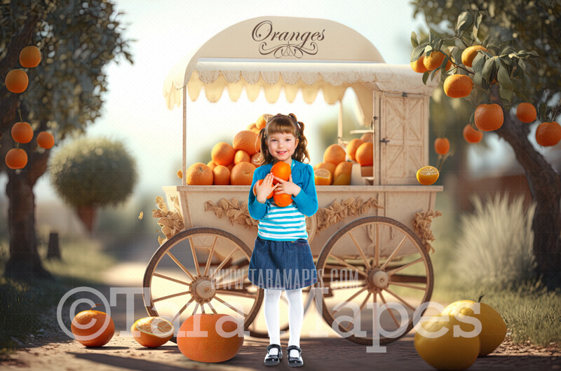 Orange Stand Digital Backdrop - Oranges Cart - Orange Stand - Fruit Stand Digital Background JPG