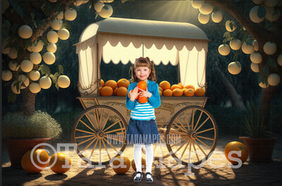 Orange Cart Digital Backdrop - Oranges Stand  - Fruit Cart - Fruit Stand Digital Background JPG