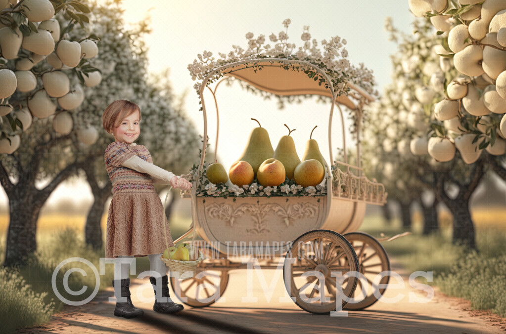 Pear Cart Digital Backdrop - Pear Carriage - Fruit Cart - Fruit Stand Digital Background JPG