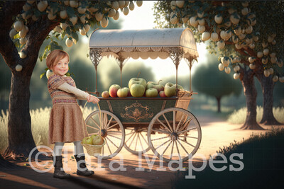 Apple Cart Digital Backdrop - Apple Stand  - Fruit Cart - Fruit Stand Digital Background JPG