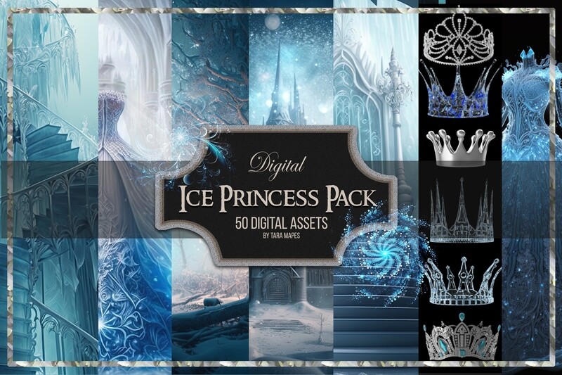 Ice Princess Digital Pack - 50 Digital Backgrounds and Overlays - Ice Princess Digital Backgrounds Bundle of 50 -