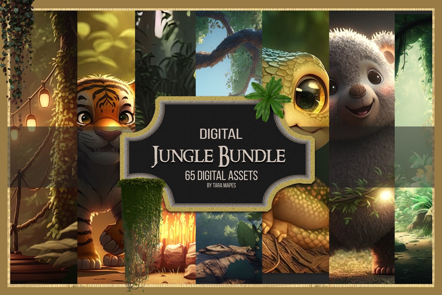 Jungle Bundle - 65 Digital Backgrounds and Overlays - Jungle Digital Backgrounds Bundle of 65