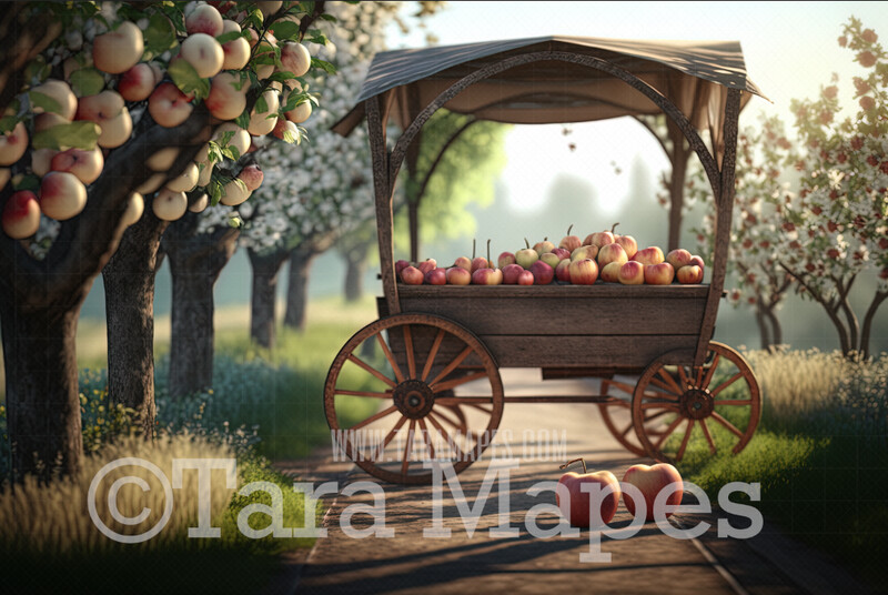 Apple Cart Digital Backdrop - Apple Stand  - Fruit Cart - Fruit Stand Digital Background JPG