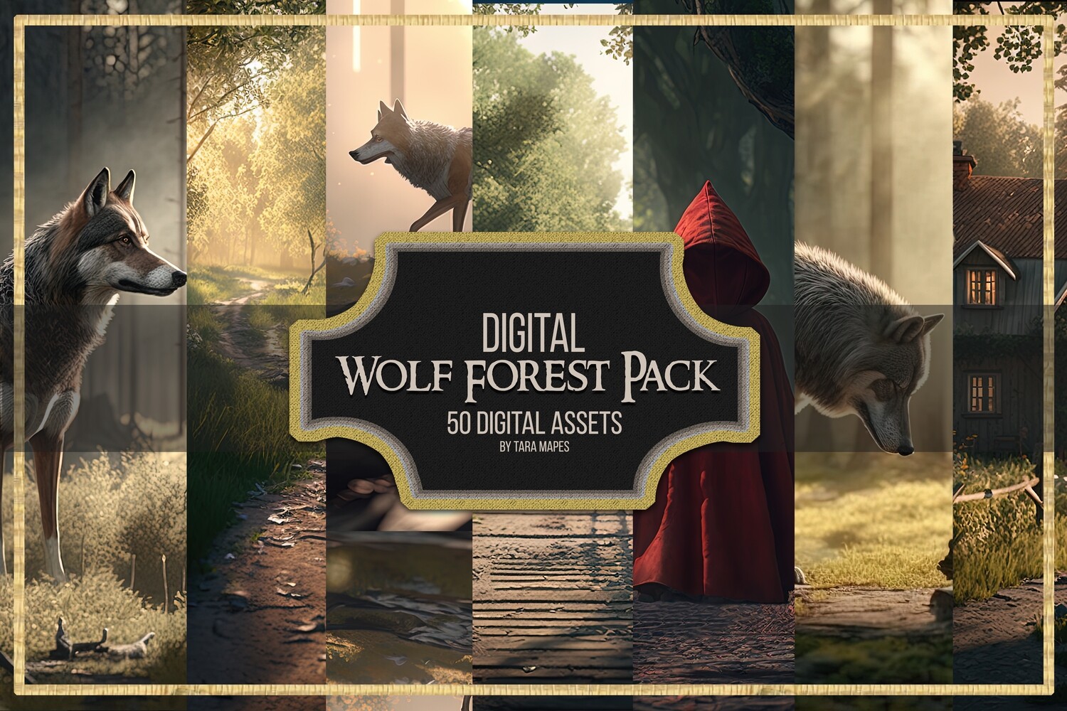Wolf Forest Digital Pack - 50 Digital Backgrounds and Overlays - Digital Backgrounds Bundle of 50 Red Wolf Forest Digital Backdrops