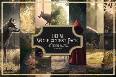 Wolf Forest Digital Pack - 50 Digital Backgrounds and Overlays -  Digital Backgrounds Bundle of 50 Red Wolf Forest Digital Backdrops