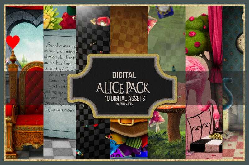 ALICE IN WONDERLAND Digital Background Pack by Tara Mapes - 10 Magical Alice digital backgrounds