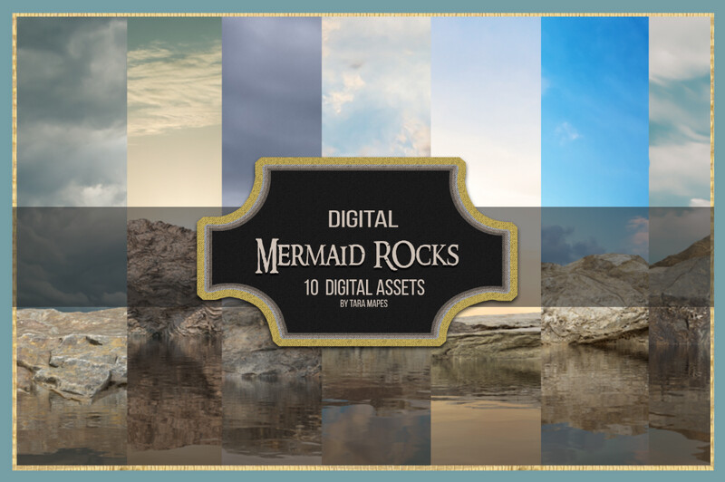 Mermaid Rocks Digital Backdrops- TEN PACK MERMAID ROCKS - Rocks in Ocean - 10 JPG Files Digital Backgrounds