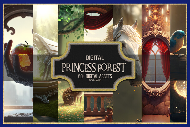 Forest Princess Digital Pack - 60+ Digital Backgrounds and Overlays -  Digital Backgrounds Bundle of 60 Snow White Digital Backdrops