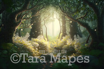 Enchanted Forest Digital Backdrop - Path in Fantasy Forest with Animals - Forest Path  Digital Background JPG