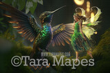 Fairy Hummingbird Digital Backdrop - Magical Fairy Hummingbird Digital Background - Humming Bird in Enchanted Forest JPG