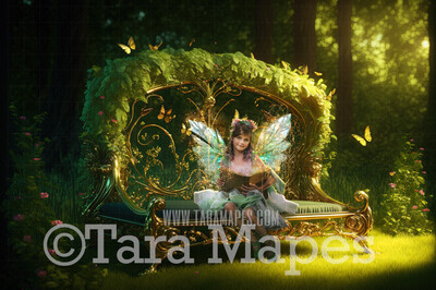 Fairy Bed Digital Backdrop - Magical Fairy Bed in Enchanted Forest Digital Background - Bed in Enchanted Forest JPG