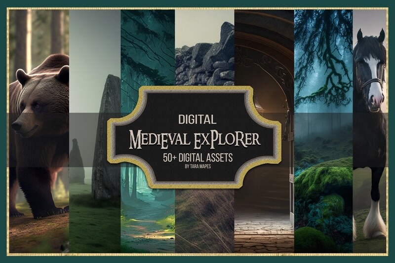 Medieval Explorer Digital Pack - 50+ Digital Backgrounds and Overlays -  Digital Backgrounds Bundle of 50 Medieval Scotland Princess Warrior