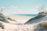 Pastel Beach Digital Backdrop - Painterly Beach Digital Background JPG