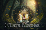 Fairy Home Digital Backdrop - Magical Fairy Orb of Vines in Enchanted Forest Digital Background - Glowing Fairy Ball Home in Enchanted Forest JPG