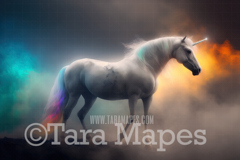 Unicorn Digital Backdrop - Unicorn in Fantasy Clouds - Rainbow Unicorn Digital Background JPG