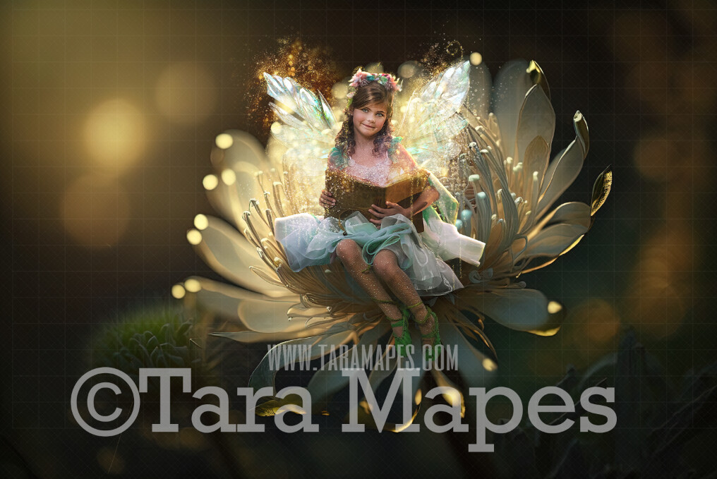 Fairy Flower Digital Backdrop - Magical Fairy Flower in Enchanted Forest Digital Background - Glowing Fairy Flower in Enchanted Forest JPG