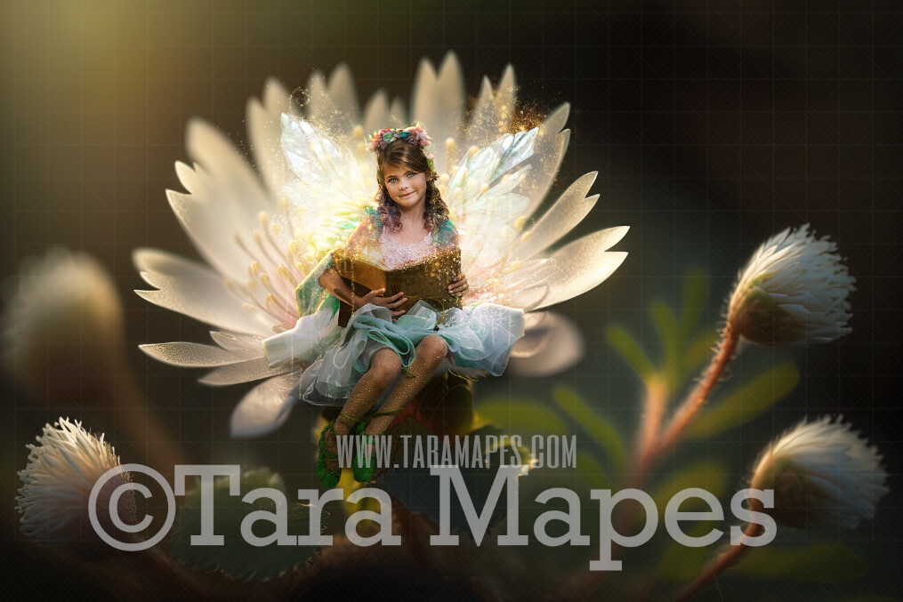 Fairy Flower Digital Backdrop - Magical Fairy Flower in Enchanted Forest Digital Background - Glowing Fairy Flower in Enchanted Forest JPG