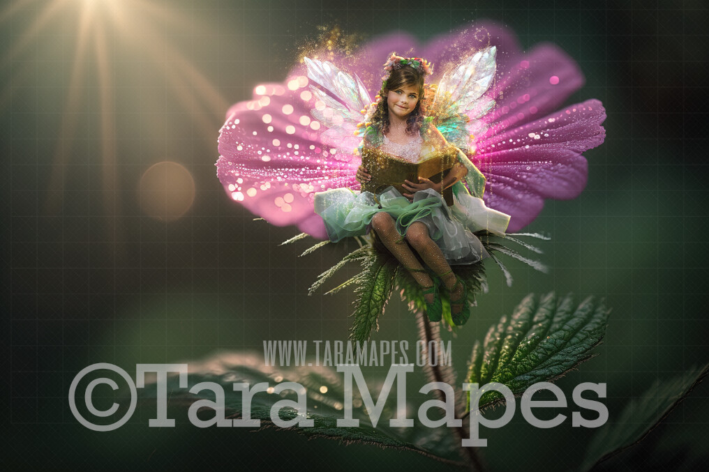 Fairy Flower Digital Backdrop - Magical Fairy Flower in Enchanted Forest Digital Background - Glowing Fairy Flower in Enchanted Forest JPG