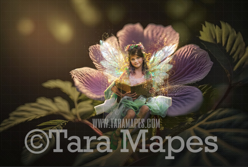 Fairy Flower Digital Backdrop - Magical Fairy Flower in Enchanted Forest Digital Background - Glowing Fairy Flower in Enchanted Forest JPG