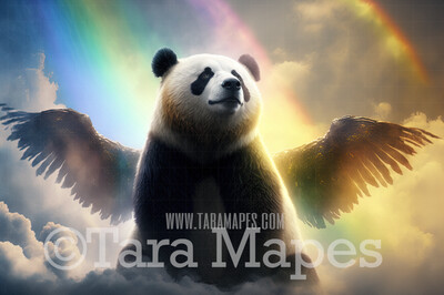 Panda Bear with Wings Digital Backdrop - Winged Panda Bear in Clouds - Fantasy Winged Panda Bear -  Panda Bear Digital Background JPG