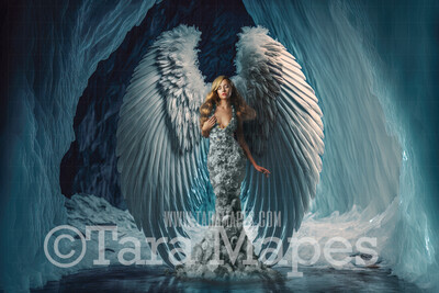 Angel Wings in Ice Cave Digital Background (JPG FILE) - Dramatic Angel Wings in Ice Castle - Wedding Maternity Digital Background