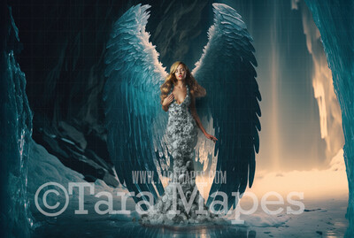 Angel Wings in Ice Cave (JPG FILE) - Majestic Angel Wings in Ice Castle - Wedding Maternity Digital Background