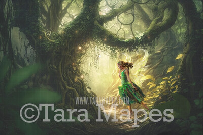Fairy Forest Digital Backdrop - Magical Fairy  Enchanted Forest Digital Background - Glowing Enchanted Forest JPG
