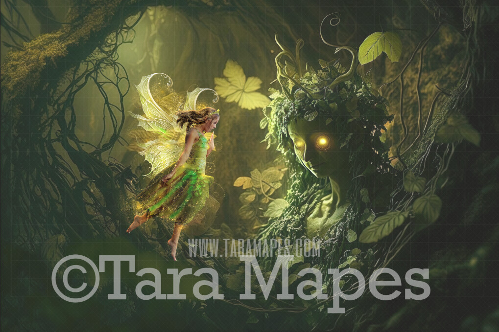 Forest Fairy Digital Background - Fairy in Forest - Forest Fairy Made of Leaves and Vines in Enchanted Forest JPG