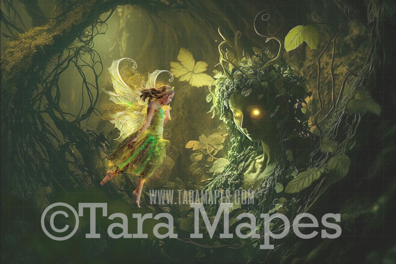 Forest Fairy Digital Background - Fairy in Forest - Forest Fairy Made of Leaves and Vines in Enchanted Forest JPG