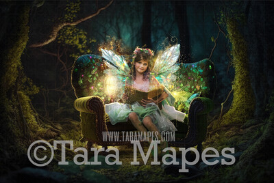 Fairy Couch Digital Backdrop - Magical Fairy Couch in  Enchanted Forest Digital Background - Glowing Enchanted Forest JPG