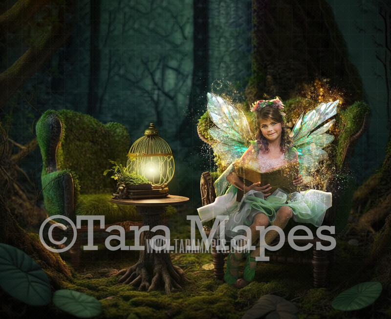 Fairy Couch Digital Backdrop - Magical Fairy Couch in  Enchanted Forest Digital Background - Glowing Enchanted Forest JPG