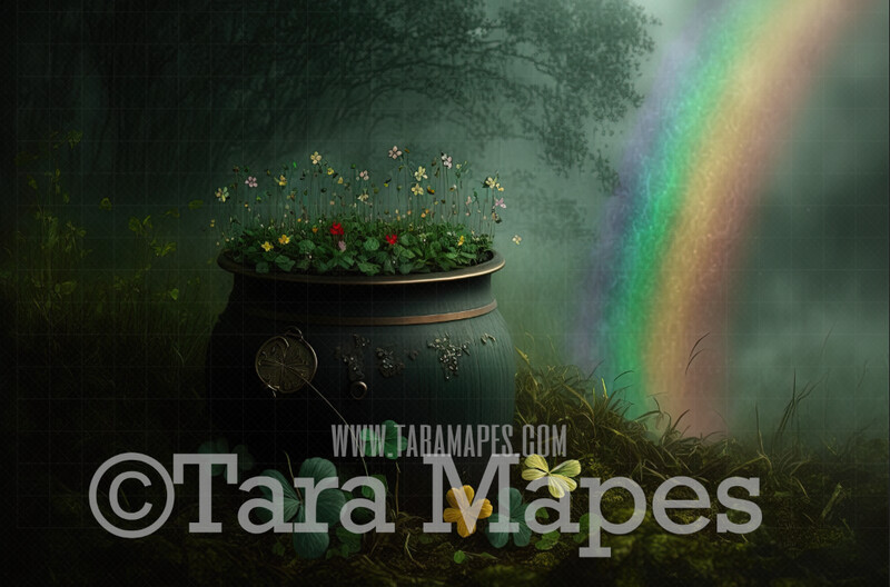 St Patricks Day Digital Backdrop - St Paddys Digital Background - Pot of Gold and Rainbow - Irish Digital Background JPG