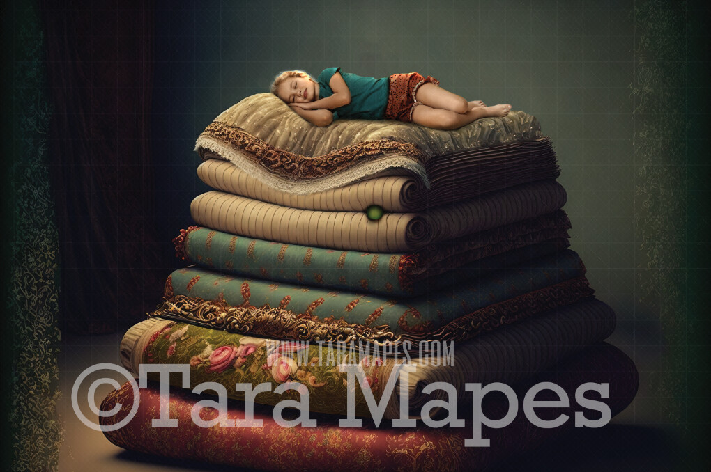 Princess and the Pea Digital Backdrop - Stack of Mattresses Fairytale Digital Background - Princess and Pea Digital Background JPG