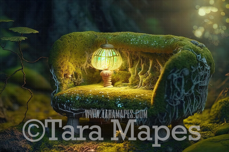Fairy Couch Digital Backdrop - Magical Fairy Couch in  Enchanted Forest Digital Background - Glowing Enchanted Forest JPG