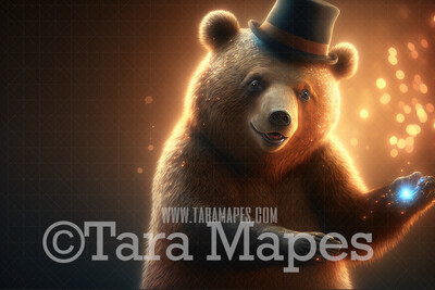 Circus Bear Digital Background - Bear at Circus with Hat - Circus Digital Background (JPG FILE)