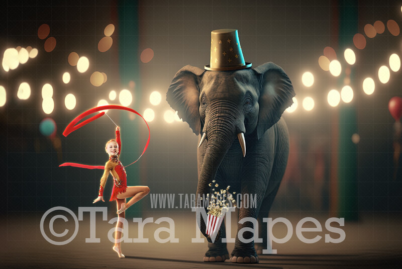 Circus Elephant Digital Background - Elephant on Glowing Tightrope in Circus Arena - Circus Digital Background (JPG FILE)