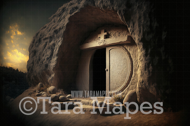 Jesus Tomb Digital Backdrop - Religious Easter - Easter Religious Digital Background